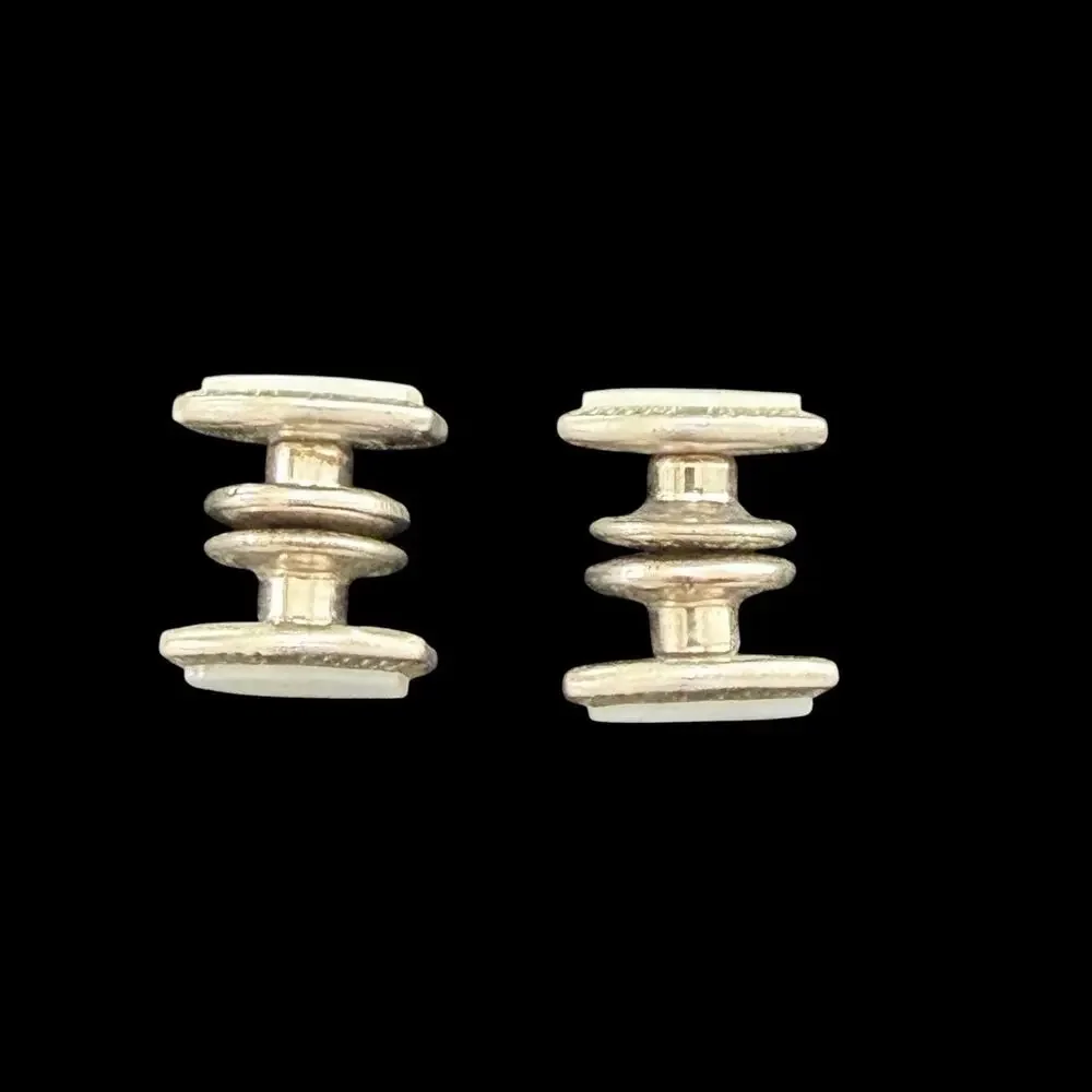 Vintage 1960s Pioneer Mother of Pearl Silver Tone Shield Snap Cufflinks Pair